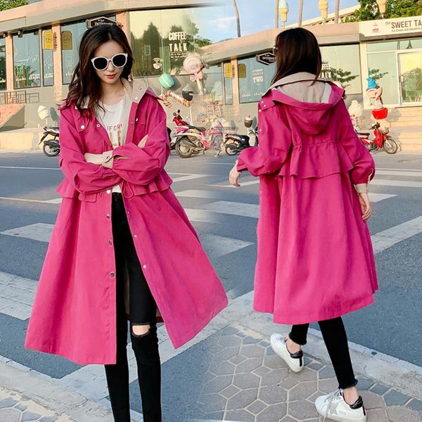 

women's trench coats 2021 spring autunm girls windbreaker student vintage oversize hooded office long, Tan;black