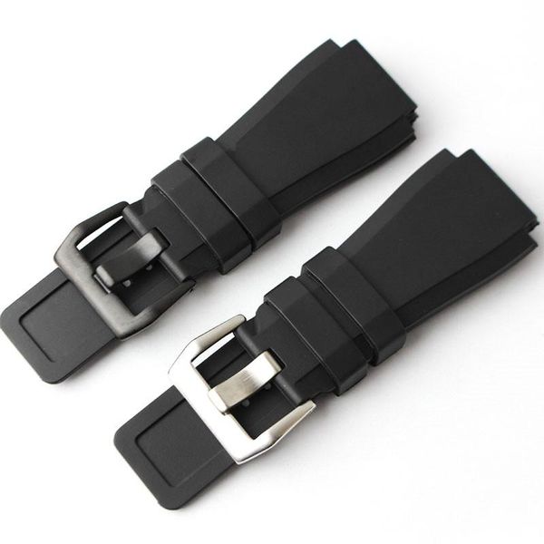 

watch bands accessories 34x24mm silicone rubber strap for bell rose br-01 br-03 pvd outdoor sports waterproof buckle, Black;brown
