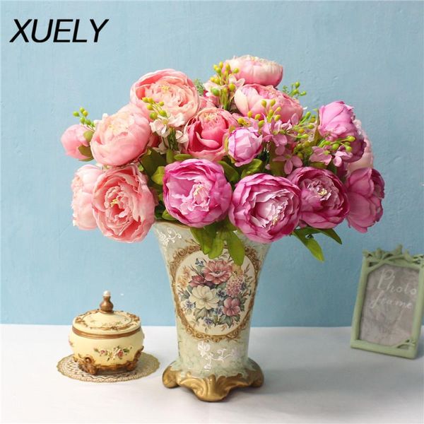 

head artificial flower silk round peony bouquet european wedding bride party fake home living room garden decoration decorative flowers & wr