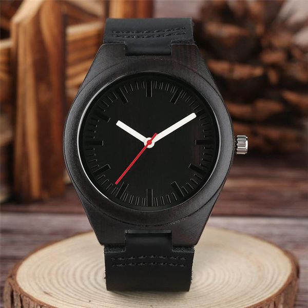 

wristwatches mens watches wood bamboo minimalist style clock soft black genuine leather men's sport casual dress quartz watch reloj de, Slivery;brown