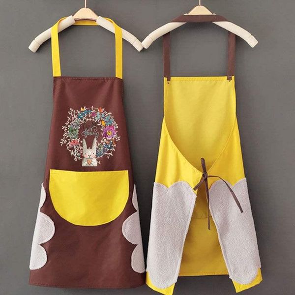 

1pcs kitchen apron wipeable waterproof oil-proof cartoon wreath nail shop women baking accessories 72*68cm aprons