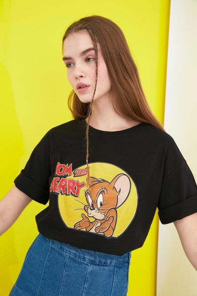 

women's t-shirt trendyol tom & jerry licensed printed loose knitted twoss21ts0051, White