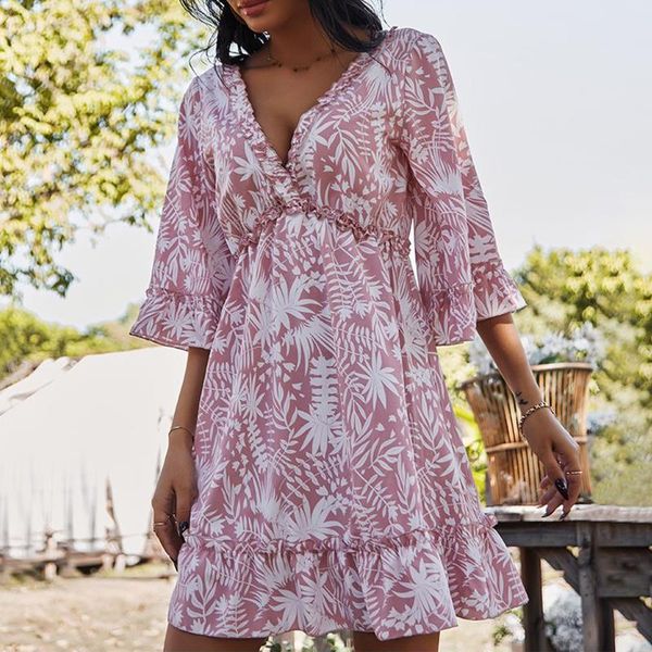 

spring woman's v-collar printed belt short-style long-sleeved skinny dress romantic party vacation beach dresses ropa mujer casual, Black;gray