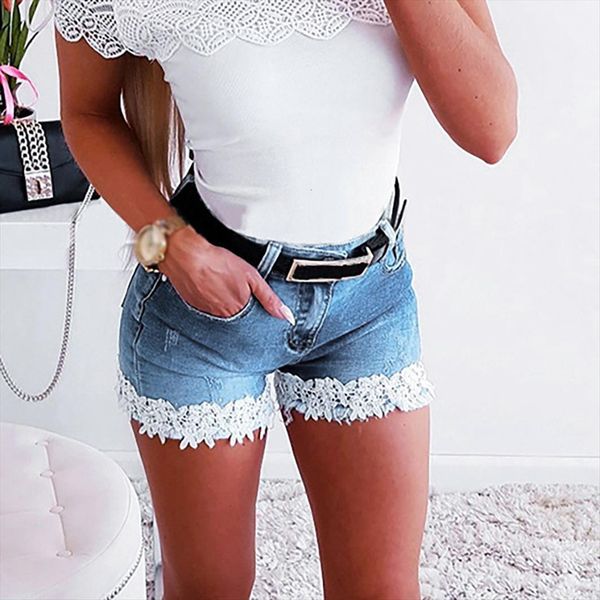 

slim thin elasticity lace women jean with zipper denim shorts pantalones cortos de mujer short femme, Blue