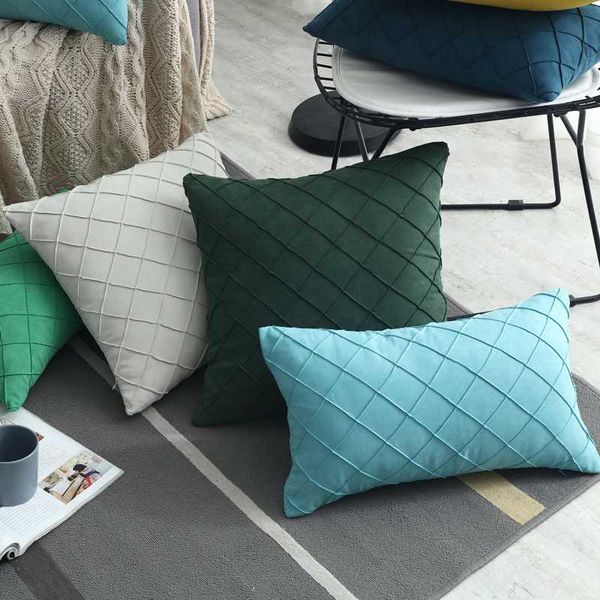

cushion/decorative pillow 2pcs case nordic suede plaid style 30*50cm cushion cover 45*45cm pillowcase sofa decorative