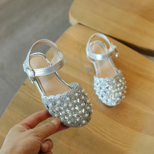 

sandals 2021 summer kids fashion rhinestone pearl sequins girls princess shoes children's dance party g85, Black;red