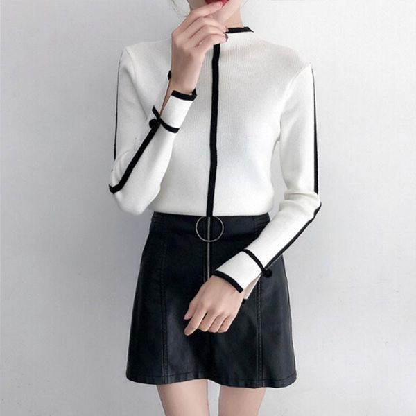 

women's sweaters turtleneck sweater women contrast color pullover long sleeve fashion casual female bottoming, White;black
