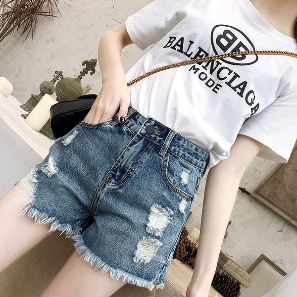

women's jeans south korea high waisted blue shorts 2021 summer fashion wide leg a-line pants with rough edge