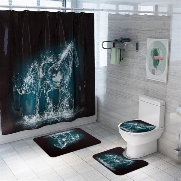 

shower curtains horse print curtain 4 piece carpet cover toilet bath mat pad set bathroom hooks