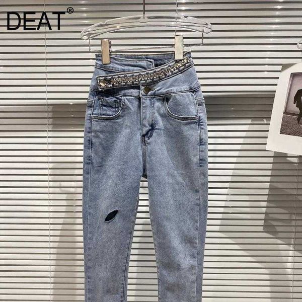 

deat spring arrivals personality solid color high waist big sashes temperament slim pencil pants mz825 210709, Blue