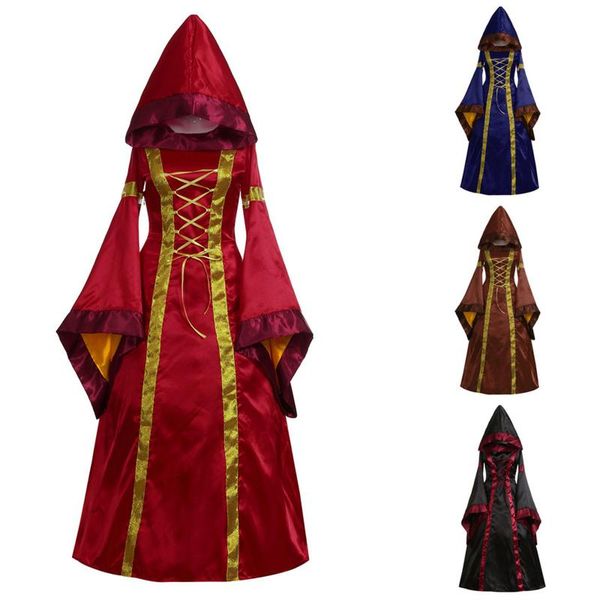 

casual dresses vintage gothic for women medievals renaissace gown dress square neck long hood vestidos elegantes para mujer, Black;gray