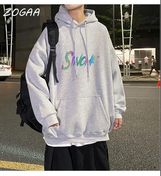 

men's hoodies & sweatshirts zogaa 2021 letter printed oversized men korean fashion hooded man streetwear casual pullovers, Black