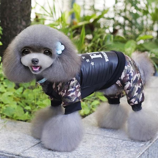 

dog apparel style pet clothes winter teddy fbi camouflage four legs cotton-padded