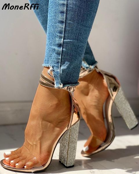 

dress shoes high heels women pumps gold rhinestone lady classic ankle strap buckle sandals plus size 36-42, Black