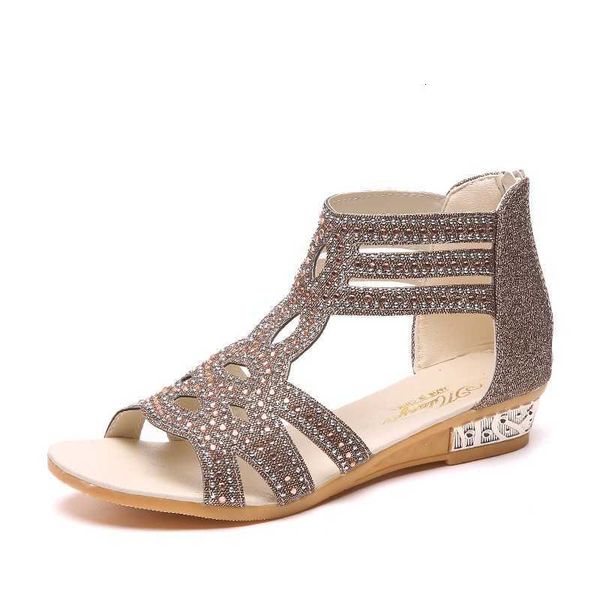 

slippers gladiator tornozelo involved crystal strass embedded summer sandals fashioned wedge women shoes casual beach stripper shoes b1je, Black