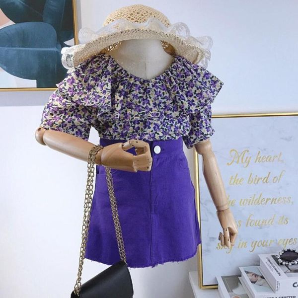 

clothing sets girl fashion kids floral blouse plus package skirt 2pcs outfits for 3 4 5 6 8 years children clothes, White