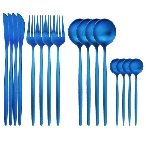 

dinnerware sets blue cutlery set 16pcs matte stainless steel knife fork coffee spoon tableware kitchen dinner silverware