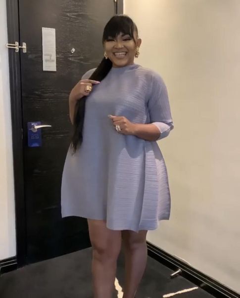 

casual dresses elijoin fashion wrinkled seven-point sleeves split loose plus size dress elegant ladies, Black;gray