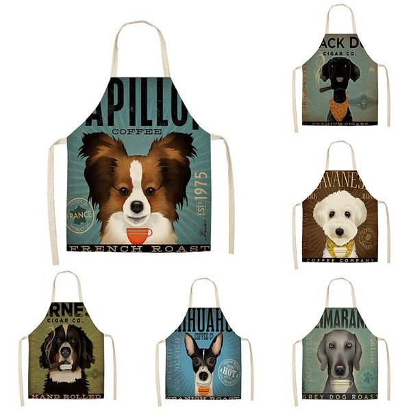 

aprons 2021 cute cartoon dog linen home cooking baking coffee shop cleaning kitchen accessories 68*55cm tools
