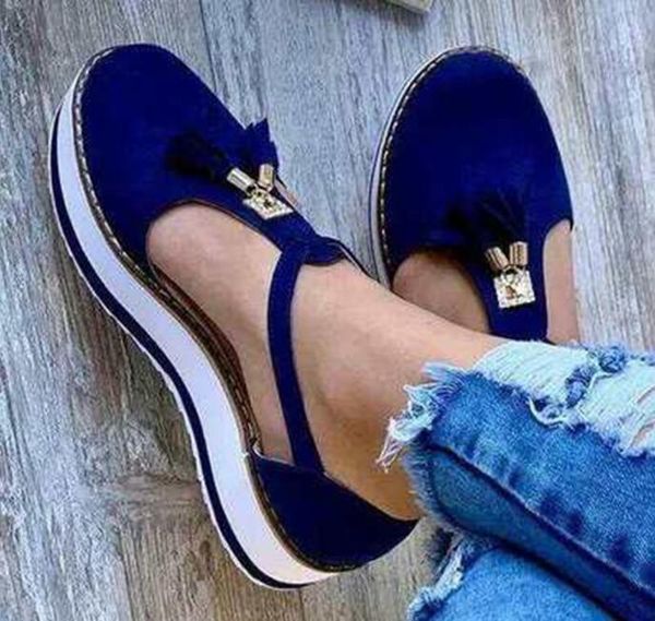 

women summer sandals fashion buckle strap solid fringe cover heel flat platform casual ladies, Black