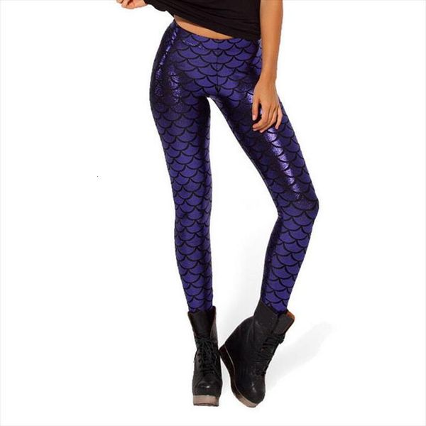 

workout fish scale pattern women leggings print fitness push up pants spring summer autumn ankle length elastic clothing, Black