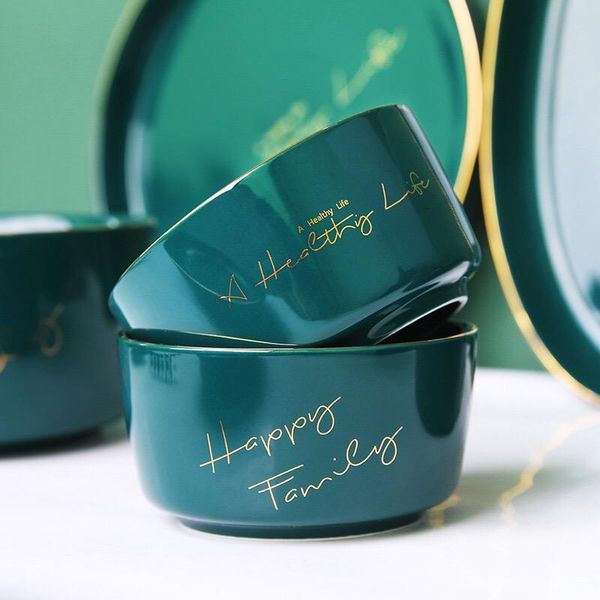 

4.5/6/7 inch ceramic fruit salad bowls dessert bowl luxury green rice soup dinnerware