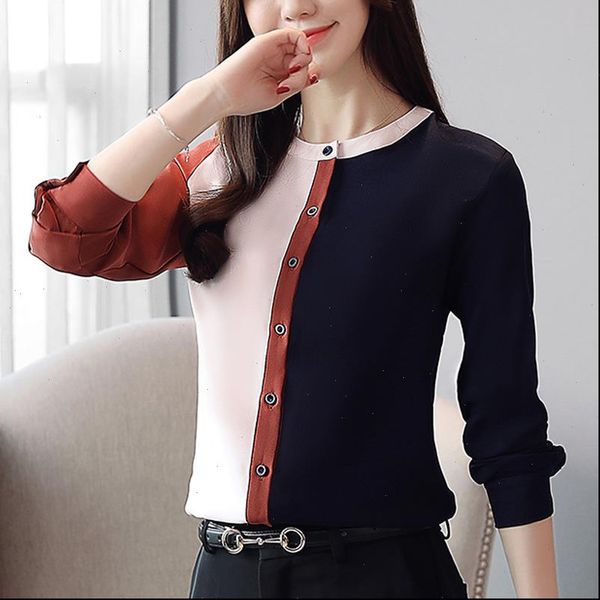 

womens blouses and splice color o neck chiffon long sleeves blusas feminina office women blouse shirts 631f, White