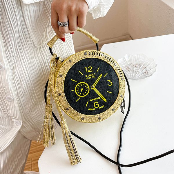 

messenger funny retro clock red net 2021 korean round ins personality tassel small portable fashion bag mmfak