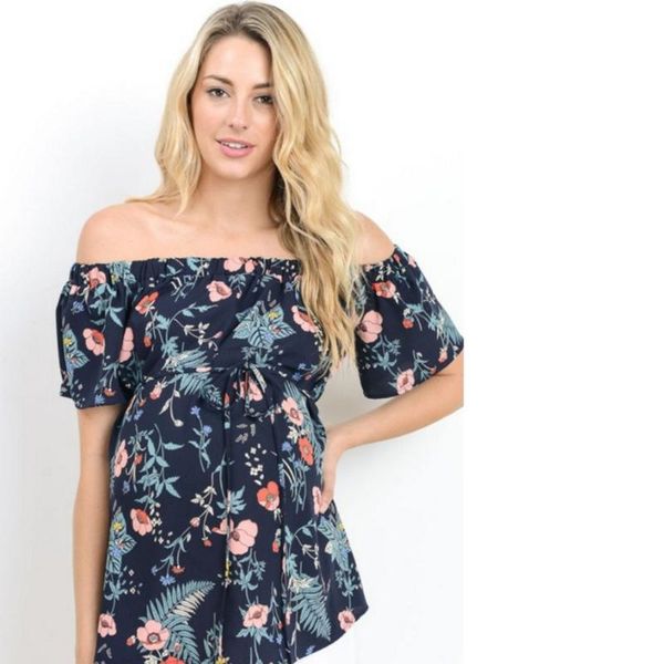 

maternity & tees women's short sleeve breastfeeding off shoulder floral t-shirt clothes pregnancy women, White