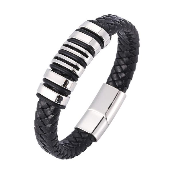 

charm bracelets selling men's braided bracelet, leather stainless steel magnetic buckle cord bracelet, Golden;silver