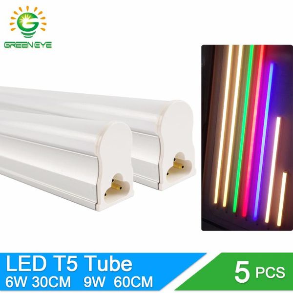 

bulbs greeneye 5pcs/lot integrated led t5 light 220v 0.3m 6w / 0.6m 9w tube lamp cold white warm fluorescent lights neon