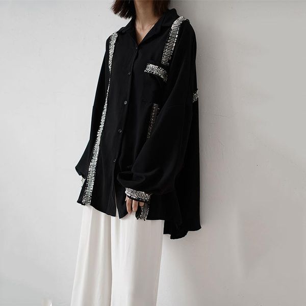 

women's blouses & shirts women asymmetrical split big size blouse lapel long sleeve loose fit shirt fashion tide spring autumn 2021, White