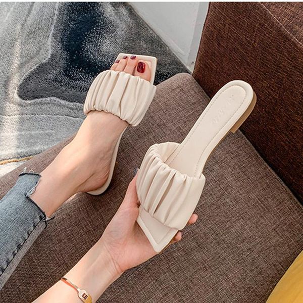 

slippers pleated microfiber woman open toe slip on beach sandals shoes women flipflops outside soft bottom slides female 2021, Black