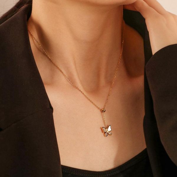 

shell butterfly necklaces women adjustable gold chain charm kpop delicate zircon pendant necklace wedding party bridal jewelry, Silver
