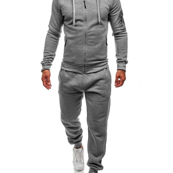 

new casual men's cardigan hooded sweater pants fashion sports suit, Gray