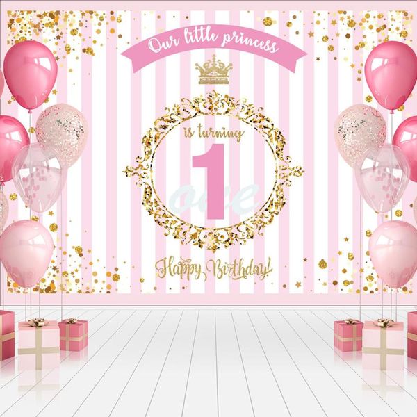 Сторона украшения 1-летний день рождения фона детская посылка розового счастливого детского душа