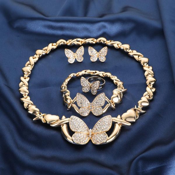 

earrings & necklace women's jewelry set wedding party butterfly cz crystal bracelet ring gold, Silver