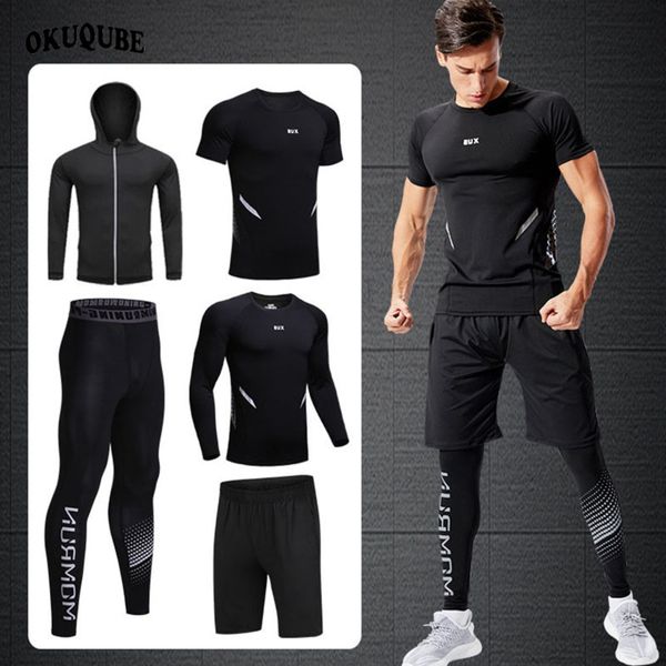 

men's comprsion sportswear, reflective hoodie, elastic, breathable, for gym, running, jogging, exercise, training set, Gray