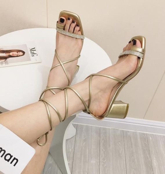 

summer cross strap versatile roman fairy chunky heel square toe sandals, Black