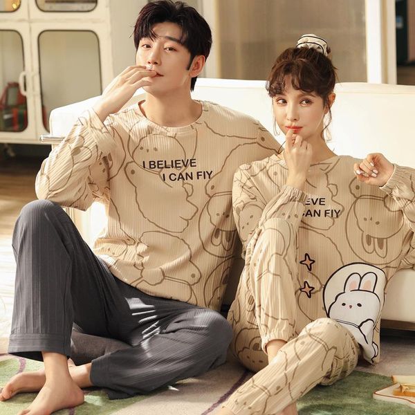 

men's sleepwear japanese kawaii cartoon couple matching winter cotton long sleeved pajamas set for men harajuku lovely print women nigh, Black;brown