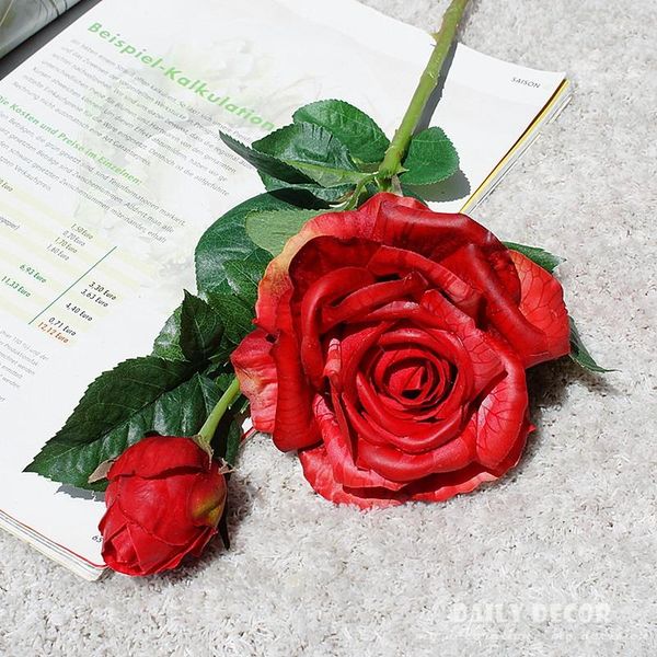 

wholesale real touch 2 heads high simulation decorative latex artificial rose wedding hand feel / felt flowers & wreaths