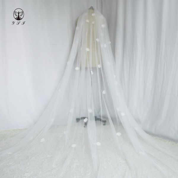 

bridal veils fashion one layer 3d flowers long wedding veil, Black