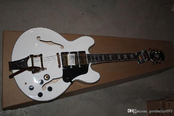 

2014 new white electric guitar es- jazz big rocker 3piece gold pickups rosewood fingerboard guitar @16