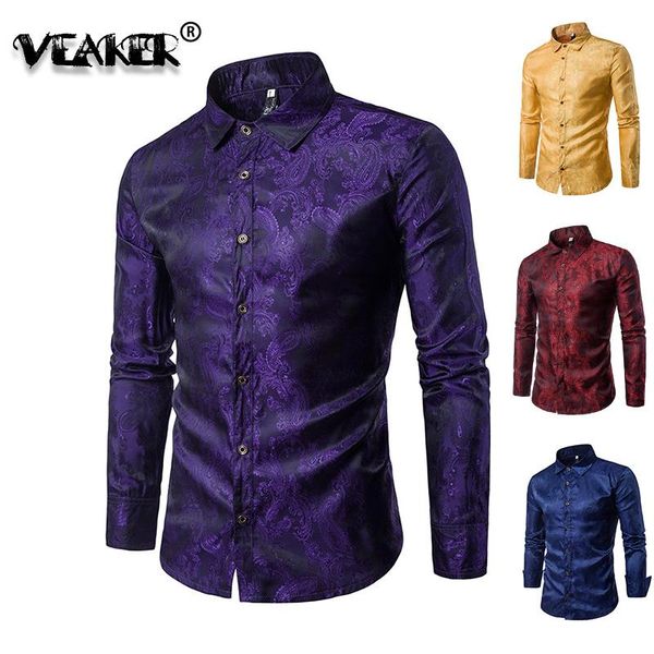 

flower print dress shirt mens long sleeve red nightclub shirts autumn casual party wedding gold camisa masculina men's, White;black