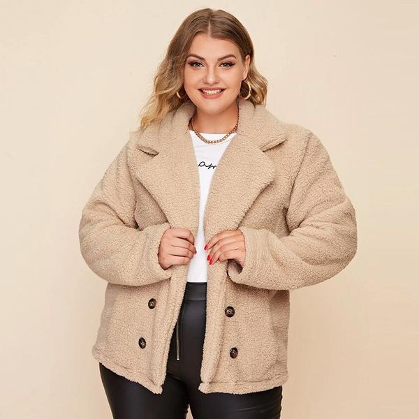 

women's jackets 2021 winter lapel double-breasted large size lamb hair coat women, Black;brown