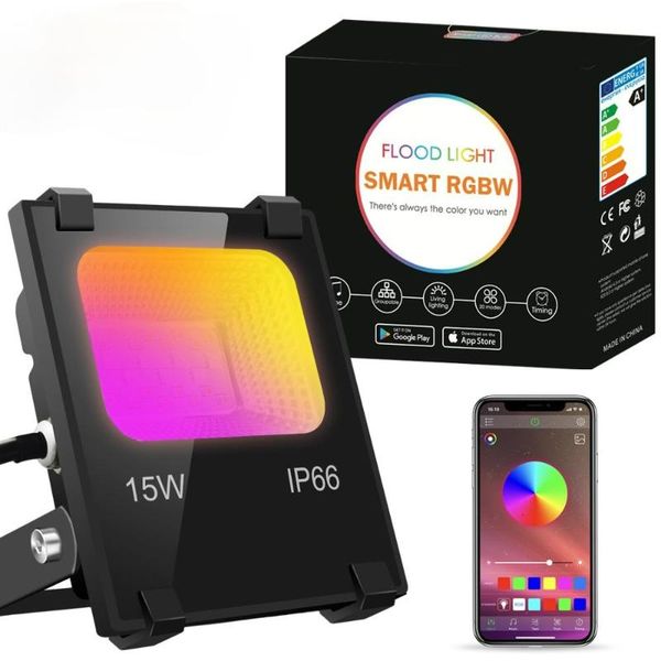 

led floodlight bluetooth4.0 app group control outdoor smart flood light ip66 brightness garden color changing spotlight floodlights
