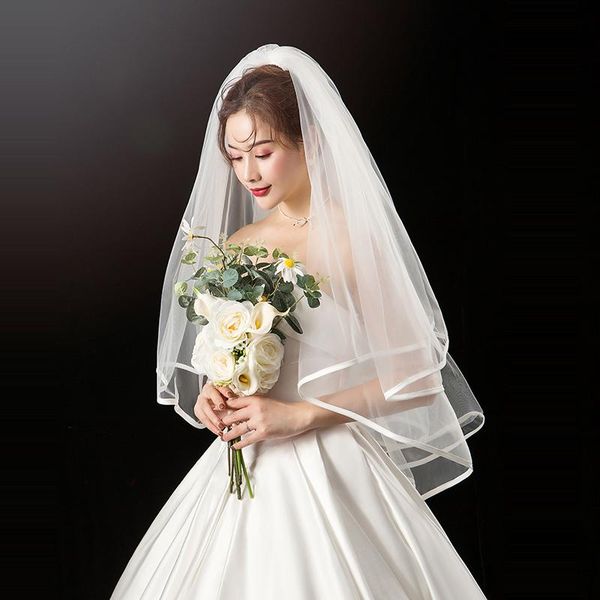 

bridal veils veil simple satin ribbon puffy wedding, Black
