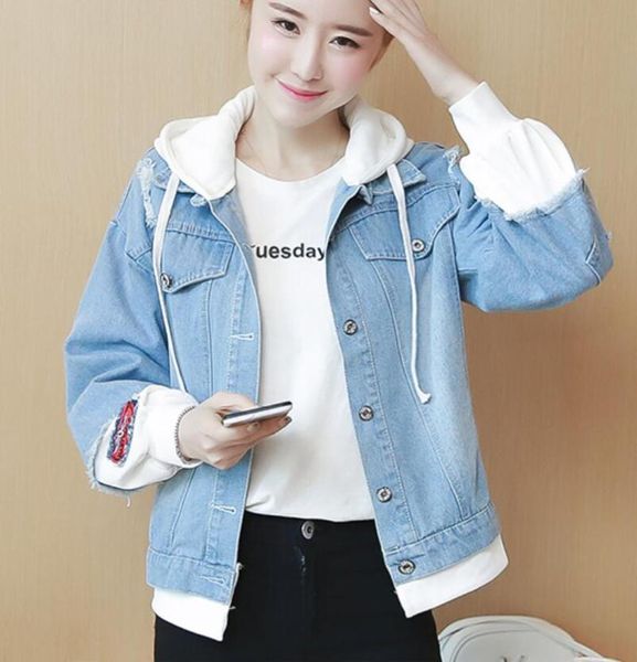 

women's jackets jacket denim blouse autumn loose harajuku style bf female hooded bomber warm coat chaquetr wujer 2021, Black;brown