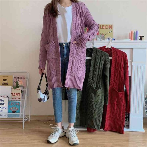 

autumn winter women's cardigan korean style pure color loose sweater coat casual female knitted cardigans ll738 210506, White