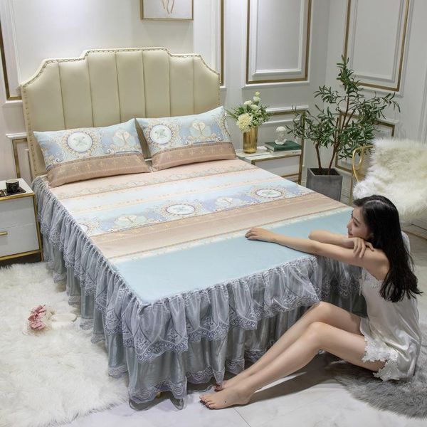

sheets & sets summer ice silk mat three-piece bed skirt style cover cool air conditioning soft sheet